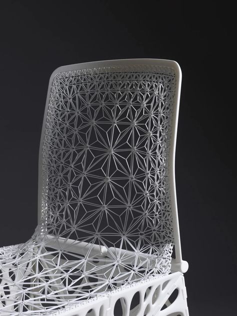 patrick jouin unveils foldable 3D printed TAMU chair at milan design week Printed Furniture, 3d Printed Furniture, Installation Interactive, Lattice Structure, 3d Printing Art, Patterned Chair, 3d Printing Pen, Generative Design, Printed Chair