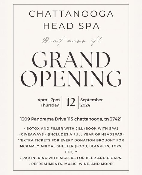 MARK YOUR CALENDARS! Our Grand Opening is Thursday September 12th!  #HEADSPA Med Spa Grand Opening Ideas, Med Spa Grand Opening, Spa Grand Opening Ideas, Spa Grand Opening, Grand Opening Ideas, Head Spa, Med Spa, Grand Opening, Open House