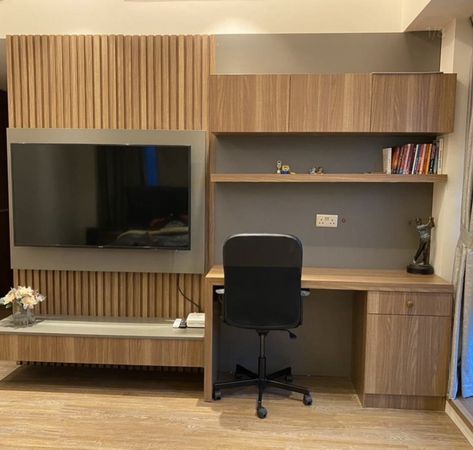 Tv And Computer Wall Unit, Tv Wall With Computer Desk, Tv Above Computer Desk, Desk Media Wall, Study Table With Storage Cabinets, Tv With Desk Bedroom, Media Unit With Desk, Tv Unit With Computer Table, Tv Wall Unit With Desk