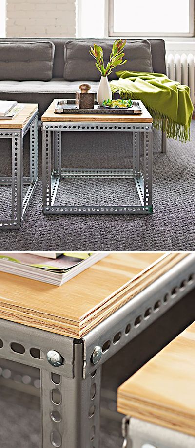 These industrial coffee tables are so great!  All you need is a trip to your local hardware store and some elbow grease! Industrial Diy, Industrial Side Table, Industrial Coffee, Industrial Coffee Table, Into The Wood, Industrial Table, Diy Coffee Table, Diy Coffee, Industrial House