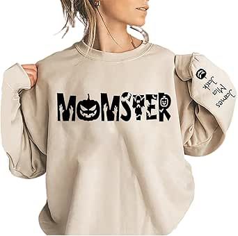 IZI POD Personalized Momster Sweatshirt, Women Halloween Shirts, Custom Name Funny Mom Halloween Shirt, Fall Shirt Mom Grandma Halloween Sweatshirts Cricut, Halloween Crew Neck Top With Funny Text, Halloween Crew Neck Sweatshirt With Custom Print, Fun Halloween Crew Neck Sweatshirt, Spooky Momma Shirt, Oversized Spooky Halloween Sweatshirt, Mom And Grandma, Halloween Sweatshirt, Halloween Women