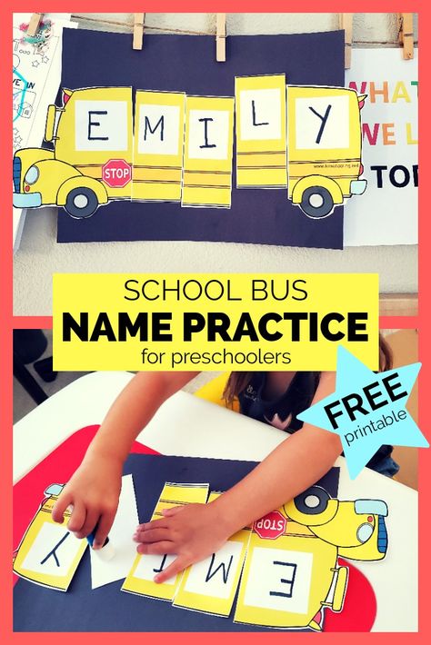 B Is For Bus Craft, September Art For Preschoolers, Bus Activity Preschool, School Bus Theme Preschool, Bus Theme Preschool, School Bus Name Activity, Transportation Name Activities, Preschool School Bus Activities, School Bus Theme Preschool Activities