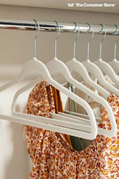 Apartment Closets, Closet Factory, Hanger Closet, Small Dorm, White Hangers, Closet Hangers, Dorm Storage, Hanging Ideas, Florida Room