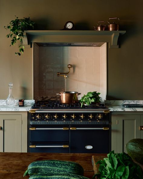 Farmhouse Kitchen Backsplash Ideas, Brass Pot Filler, Copper Collection, Farmhouse Kitchen Backsplash, Nickey Kehoe, Devol Kitchens, Brass Pot, Farmhouse Kitchen Island, Kitchen Backsplash Designs