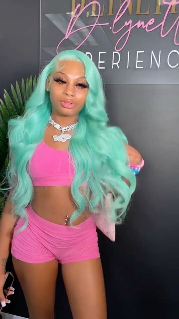 Color Lemonade Braids, Cute Weave Hairstyles, Mint Green Hair, Lemonade Braids Hairstyles, Hair Colorful, Lemonade Braids, Frontal Wig Hairstyles, Mint Hair, Creative Hair Color