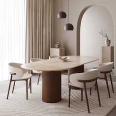 Japandi Dining Room Design, Luxury Dining Room Tables, Japandi Dining Room, Round Marble Dining Table, Wood Dining Room Table, Set Meja Makan, Dinning Room Design, Japandi Interior, Dining Room Interiors