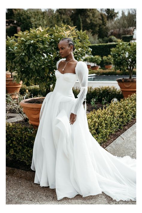 African Wedding Theme, Drop Waist Wedding Dress, Stone Structures, Creeping Vines, Pleated Organza, Organza Wedding Dress, Organza Skirt, Bridal Musings, Sleeve Wedding Dress