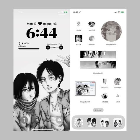 Aot Wallpapers Iphone, Aot Wallpapers Ipad, Mikasa Wallpaper Iphone, Ios 16 Iphone Layout, Anime Iphone Layout, Anime Phone Layout, Mikasa Phone Wallpaper, Aot Homescreen, Ios 16 Home Screen Ideas Anime