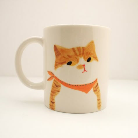 Yellow Tabby Cat, Cat Cup, Cat Coffee Cups, Cat Apparel, Pottery Painting Designs, Keramik Design, Painted Mugs, Cat Coffee Mug, Pottery Crafts