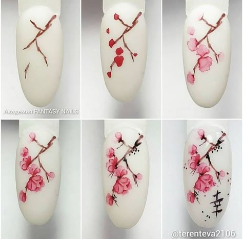 Cherry Blossom Nails Art, Harry Potter Nail Art, Subtle Nail Art, Cherry Blossom Nails, 3d Nail Art Designs, Nail Art Designs Images, Water Color Nails, Art Deco Nails, Asian Nails