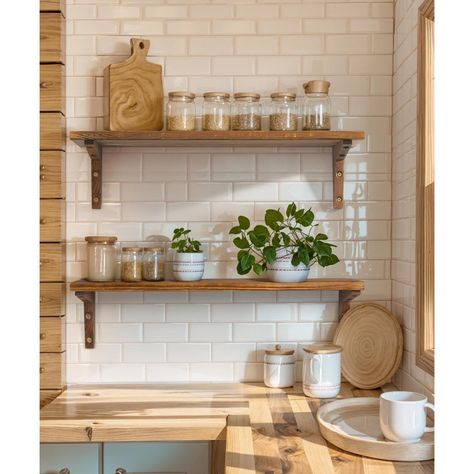 Brambly Cottage Tidore 2 Piece Bracket Shelf | Wayfair.co.uk Wooden Kitchen Shelf, Kitchen With Wood Shelves, Kitchen Floating Shelf Decor, Oak Shelves Kitchen, Kitchen Shelves White, Kitchen Display Shelves, Kitchen Wall Shelf Ideas, Kitchen Floating Shelves Decor, Kitchen Shelving Ideas