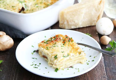 Creamy Wild Mushroom Lasagna | Heinen's Grocery Store Lasagna Cook Time, Mushroom Lasagna, No Boil Lasagna, Lasagna Noodles, Wild Mushroom, No Noodle Lasagna, Mushroom Sauce, Sliced Mushrooms, Fancy Restaurant