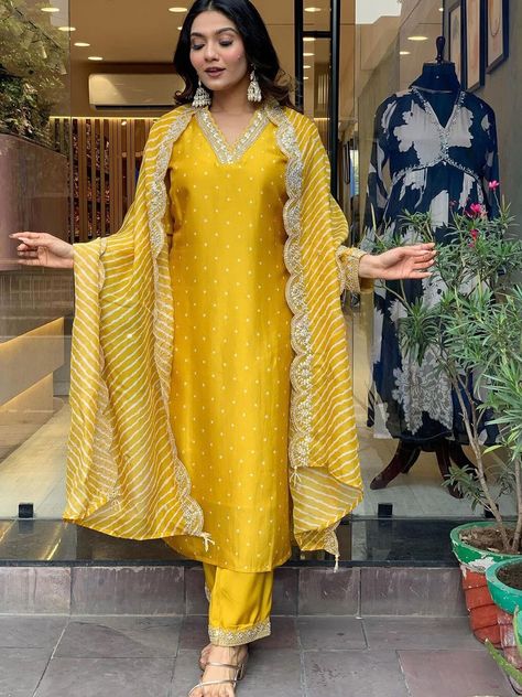 Ready made dress- Top pant and dupatta Banarasi Suit Designs, Nykaa Fashion, Cotton Salwar Kameez, Silk Kurti, Punjabi Dress, Three Quarter Sleeve Tops, Designer Kurtis, Silk Bottoms, Dupatta Set