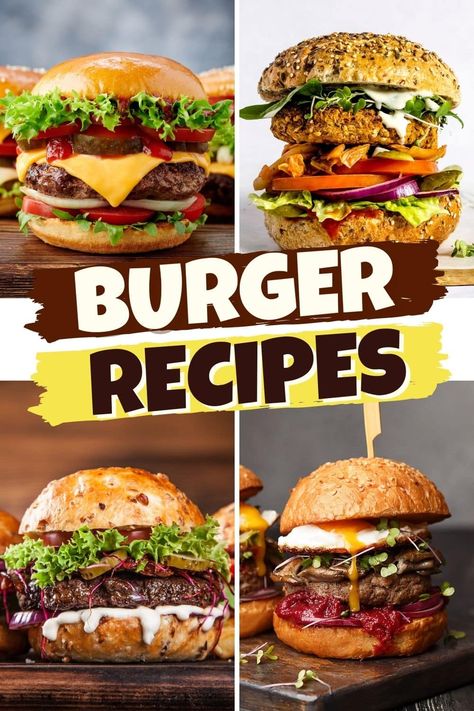 Find the perfect burger for any occasion with this list of easy and delicious burger recipes. From juicy beef to flaky salmon, they're ideal for summer. Beef Burger Ideas, Burger Varieties, American Sandwich Recipes, Best Juicy Burger Recipe, Beef Burger Recipes, Bbq Burger Recipes, Gourmet Burgers Recipes, Burger Patty Recipe, Burger Ideas