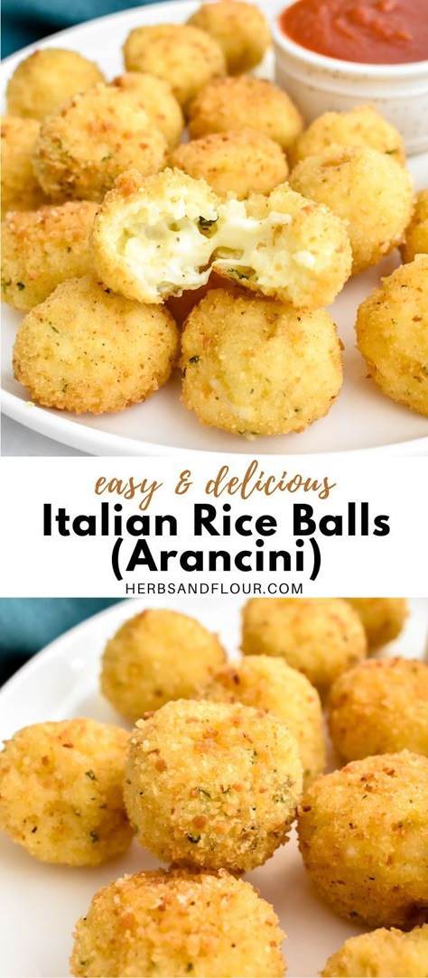 This simplified Italian Rice Balls Recipe or Arancini results in crispy, breaded rice balls stuffed with a melty, cheesy center. This delicious dish makes a great appetizer or snack, though you can certainly make them part of a meal. Rice Balls Italian, Italian Rice Balls Recipe, Italian Arancini, Italian Rice Balls, Rice Balls Recipe, Arancini Recipe, Italian Rice, Classic Italian Dishes, Rice Balls