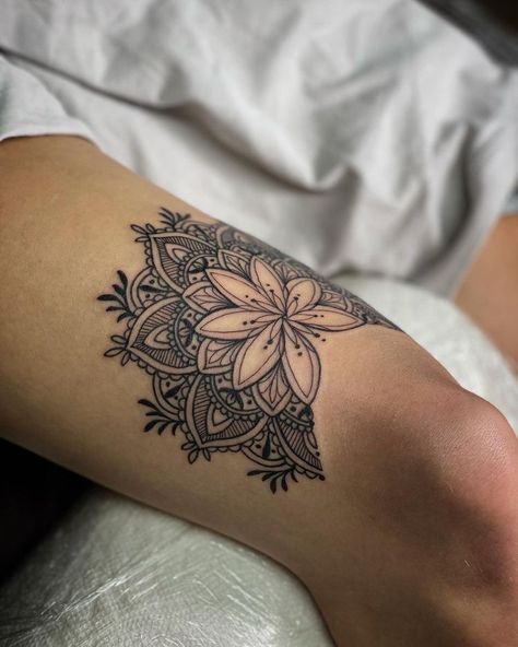 Forearm Mandala Tattoo, Thigh Band Tattoo, Mandala Thigh Tattoo, Mandala Tattoos For Women, Mandala Tattoo Designs, Floral Mandala Tattoo, Mandala Flower Tattoos, Boho Tattoos, Mandala Tattoos