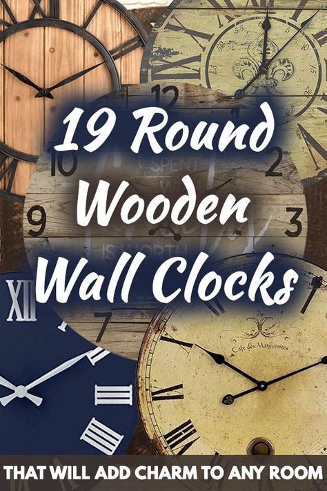 19 Round Wooden Wall Clocks That Will Add Charm To Any Room. Article by HomeDecorBliss.com #HDB #HomeDecorBliss #homedecor #homedecorideas Modern Farmhouse Wall Clocks, Living Room Clock Ideas, Wall Clock Decor Ideas, Large Wooden Wall Clock, Vintage Wall Clocks, Clock Decor Ideas, Bathroom Clock, Farmhouse Clocks, Rustic Wall Clocks