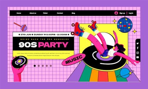 Birthday Party Graphic Design, Retro Website Design, 90s Graphic Design, Powerpoint Slide Designs, Powerpoint Layout, Retro Graphic Design, 90s Design, Happy Birthday Lettering, 90s Party