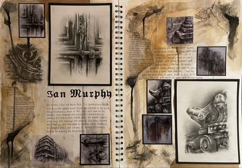 Ian Murphy Inspired Art, A Level Art Architecture Sketchbook Pages, Art Gcse Presentation Ideas, Art Portfolio Backgrounds, Texture Gcse Art Page, Page Layout Design Art Gcse, Architecture Mind Map, Gcse Art Pages Layout, Art Gsce Sketchbook Backgrounds