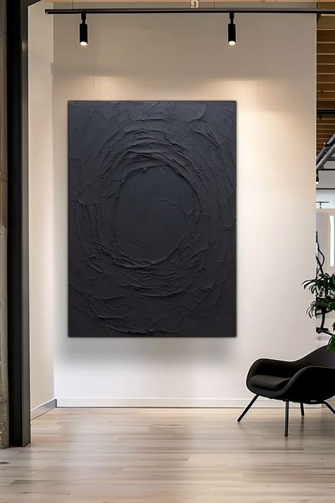 Original black textured abstract painting with circular brush strokes and heavy texture, handmade acrylic on canvas All Black Painting, Textured Art Black, Unique Abstract Art, Modern Minimalist Decor, Textured Abstract Painting, Black Painting, Black Wall Art, Handmade Artwork, Black Textures