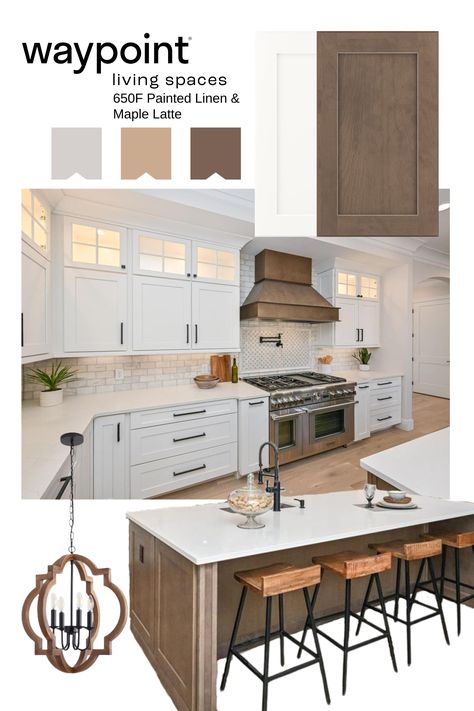 Painted linen & Maple Latte Kitchen mood board Waypoint Kitchen Cabinets, Cabinets For Kitchen, Hardware Organizer, Two Tone Cabinets, White Shaker Kitchen, Cabinet Options, White Shaker Cabinets, Two Tone Kitchen, Cabinet Remodel