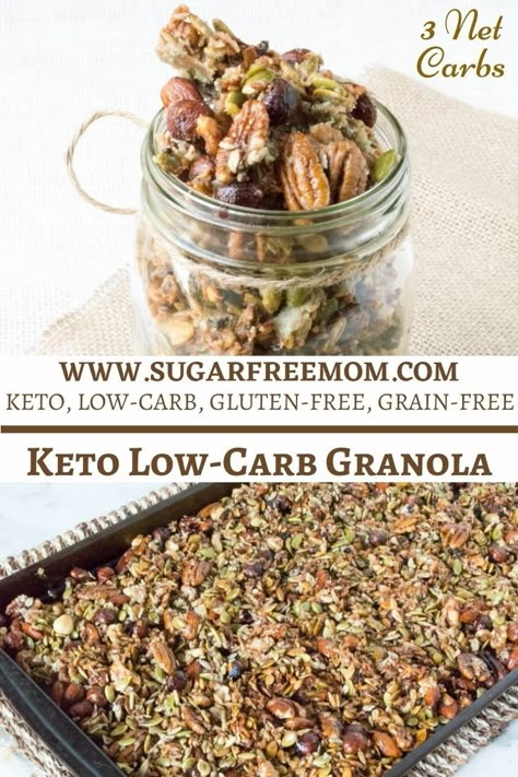 Low Carb Granola Recipe, Low Sugar Granola, Sugar Free Granola, Dolce Poche Calorie, Low Carb Granola, Keto Granola, Low Carb Low Sugar, Low Carb Sweets, Low Carb Breakfast Recipes