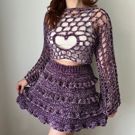 Fuzzy purple set💜 skirt and top for sale on my site!! Set Skirt And Top, Purple Set, Skirt And Top, Skirt Top, Skirt, Crochet, Purple, For Sale, On Instagram