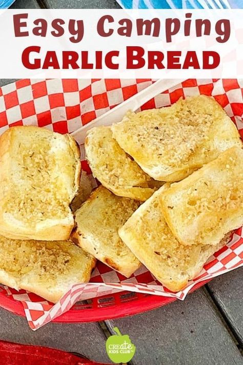 Looking for camping menu ideas?  This easy camping side dish tastes like a gourmet camping recipe but is simple to make! A great use for leftover buns or rolls. #campingrecipe #campfirerecipe #campingsidedish #campinggarlicbread #leftoverrolls #foilpackbread #garlicspreadrecipe #garlicbutterrecipe #garlicbreadspreadrecipe #createkidsclub #garlictoastrecipe Leftover Rolls, Leftover Buns, Camping Menu Ideas, Garlic Toast Recipe, Easy Healthy Family Meals, Garlic Bread Spread, Camping Dinner Ideas, Camping Breakfast Ideas, Best Camping Food