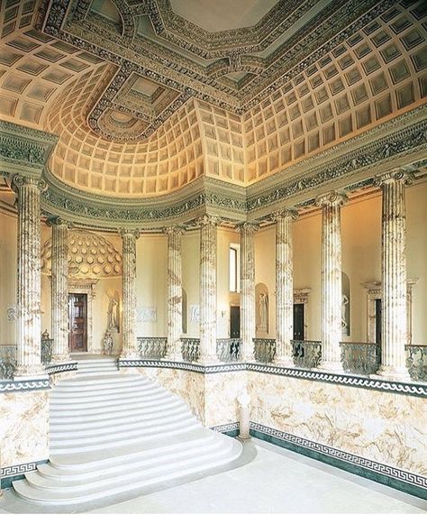 Roman Palace, Holkham Hall, Marble Hall, Arched Ceiling, Shigeru Ban, Andrea Palladio, Norfolk England, Stone Steps, Stately Homes