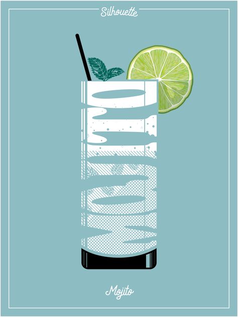 Graphic Design Posters Illustration Advertising, Mojito Graphic Design, Mojito Logo, Cocktail Illustration Graphic Design, Cocktail Graphic Design, Mojito Illustration, Cocktail Poster Design, Cocktail Book Design, Food Tattoos