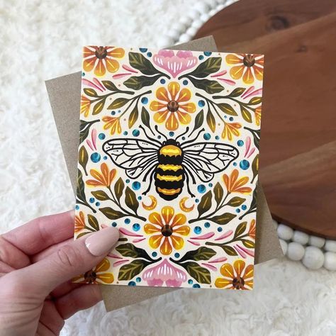 Bee & Floral Greeting Card - Faire Big Mood, A2 Size, Holiday Greeting Cards, Holiday Colors, Retail Space, Accessories Bags Purses, Linen Placemats, Funny Birthday Cards, Holiday Greetings