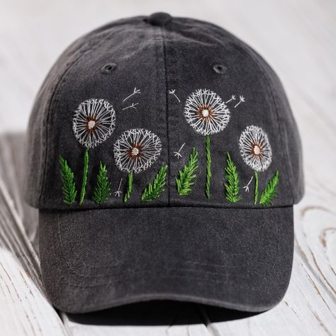 Excited to share the latest addition to my #etsy shop: Dandelion wildflowers black baseball cap for women, custom hat with unique embroidery design, hand embroidered personalized gift for her https://etsy.me/3FSMgPY #flowerembroidery #embroiderydesign #uniquegift Embroidered Hats Ideas, Embroidery Magic, Bone Bordado, Baseball Cap For Women, Embroidery Caps, Unique Embroidery, Diy Embroidery Patterns, Head Pieces, Black Baseball Cap