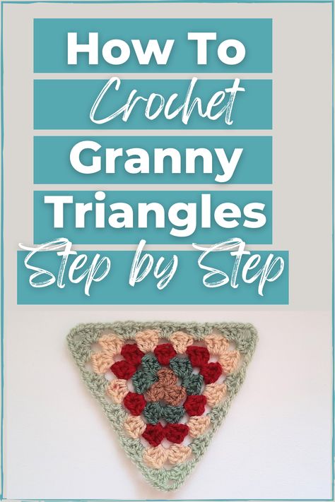 Crochet Granny Squares are super popular, but what if you need a different shape? Learn how to crochet a Granny TRIANGLE for even more creativity with your next project. You can make a cute bunting to hang in a baby's nursery or a nice shawl to give as a gift. Find out how to crochet these super cute Granny Triangles and happy crocheting! #grannysquare #grannytriangle #learntocrochet #crochetforbeginners #trianglegranny Triangular Granny Square, Granny Triangle Blanket, Triangle Granny Square Pattern, Granny Triangle Pattern, Triangle Granny Square, Crochet Granny Triangle, Granny Square Triangle, Crochet Triangle Pattern, Crochet Triangles