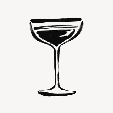 Brush Aesthetic, Cocktail Drawing, Cocktails Drawing, Aesthetic Line Art, Wine Glass Illustration, Wine Glass Drawing, Brush Illustration, Flower Line Art, Cocktail Illustration