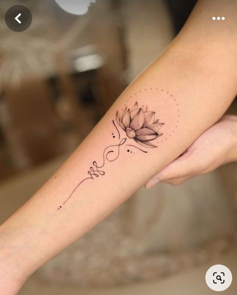 Lotus Flower Tattoo Small Arm, Om And Lotus Tattoo, Delilah Flower Tattoo, Mini Lotus Tattoo, Female Arm Tattoo, Lotus Flower Back Of Arm, Lotus Flower Wrist Tattoo, Lotus Flower With Unalome Tattoo, Inside Elbow Tattoos For Women