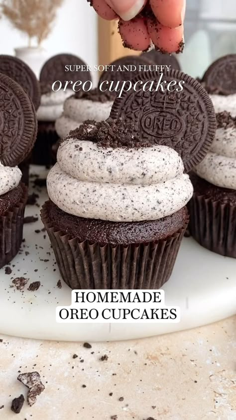 Whether you're looking for an easy birthday party dessert idea or just a decadent dessert for any occasion, these moist chocolate cupcakes with homemade Oreo buttercream are essential. Julie Marie Eats share more easy baking recipes and dessert ideas on the blog. Sta Raditi Kada Vam Je Dosadno, Cupcake Recipes Oreo, Chocolate Birthday Party Ideas, Dessert Without Chocolate, Easy Oreo Cupcakes, 18th Birthday Desserts, Baking Ideas Chocolate, Recipe Ideas Sweet, Oreo Cupcakes Recipe