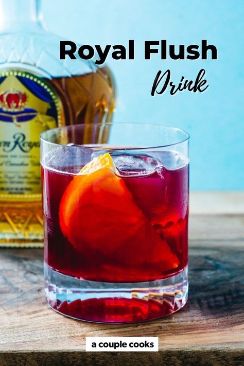 Mixed Drinks With Crown Royal, Crown Drinks Cocktails, Crown Royal Mixed Drinks Recipes, Crown Royal Cocktails Recipes, Royal Flush Drink, Crown Whiskey Drinks, Crown Royal Peach Cranberry Juice, Cocktails With Crown Royal, Crown Mixed Drinks