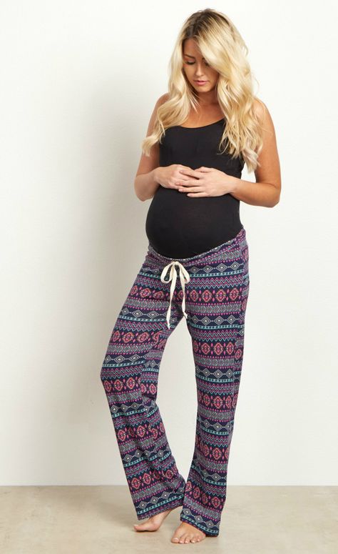 Once you put these soft and cozy maternity pajama pants on you won't want to take them off! These tribal print maternity pants can double as pajamas or lounge wear, and with a trendy print you can't go wrong no matter how you wear them. Pair this with a basic maternity cami for a complete casual or sleepwear ensemble.  Perfect for women's and maternity. Maternity Pjs, Sleepwear Ideas, Pjs Cute, Pants And Shirt, Pajama Lounge, Maternity Pajamas, Cute Maternity Outfits, Maternity Outfits, Pregnancy Wardrobe