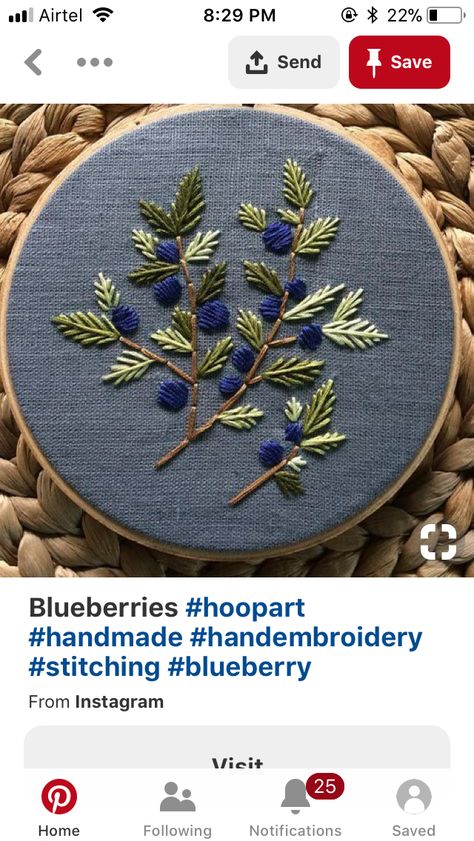 Embroidered Blueberries, Embordery Patterns Design, Embroidery Berries, Embroidered Greenery, Blueberry Embroidery, Drawing Embroidery, Tshirt Embroidery, Bracelet Embroidery, Embroidery Animals