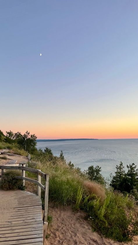 lake sunset beach Sunset Mood Board Aesthetic, Beach Mountain Aesthetic, Sunrise Lake Aesthetic, Cottage Beach Aesthetic, Lake Michigan Beach House, Beach Village Aesthetic, Michigan Beach House, Summer In Michigan Aesthetic, Lake Michigan Sunset