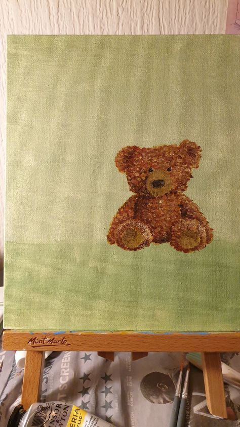 Teddy Bear Painting Aesthetic, Hug Painting Abstract, Teddy Bear Oil Painting, Teddy Bear Paintings Acrylic, Simple Bear Painting, Cute Bear Painting Easy, Teddy Bear Painting Canvas, Teddy Bear Painting Easy, Baby Painting Ideas Canvases