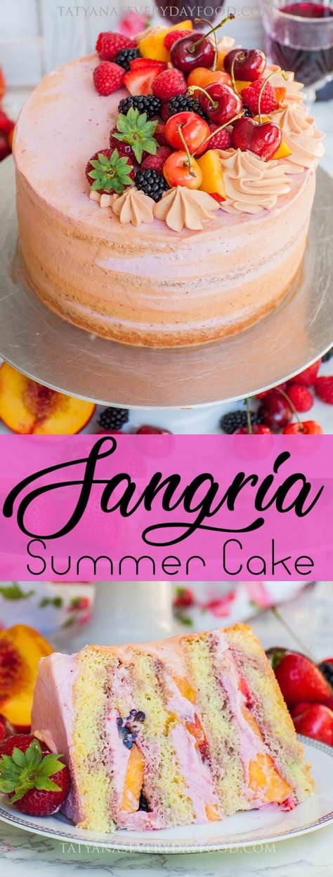 Sangria Cake, Christmas Toffee, Fruit Sangria, Summer Cake, Fruitcake Recipes, Gateaux Cake, Summer Cakes, Cake Mix Cookies, Cupcake Cake