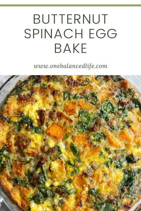 This Butternut Spinach Egg Bake is so easy to make and is a delicious option to have ready for the week for breakfast! The addition of butternut squash makes this a perfect fall breakfast. Spinach Egg Bake, Butternut Squash Breakfast, Dairy Free Breakfast Casserole, Healthy Fall Breakfast, Butternut Squash Sausage, Spinach Frittata Recipes, Easy Delicious Breakfast, Sausage Egg Bake, Paleo Breakfast Casserole