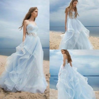 Tulle Ruffle Wedding Dress, Baby Blue Wedding Dresses, Ballroom Aesthetic, Light Blue Wedding Dress, Sky Blue Weddings, Blue Wedding Gowns, Baby Blue Weddings, Blue Wedding Dress, Prom After Party