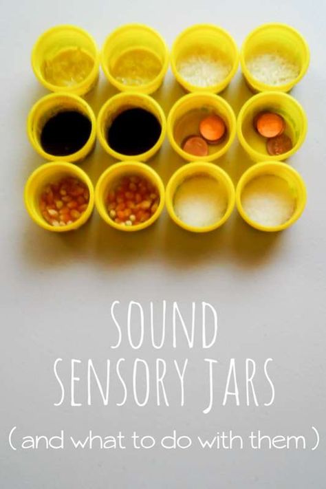 Easy Sound Sensory Jars to Make & Play Ideas for kids with visual impairments and multiple disabilities! Sensory Jars, 5 Senses Activities, Senses Preschool, Senses Activities, Sensory Diet, Sensory Boxes, Preschool Science, Sensory Bins, Sensory Activities