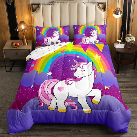 Unicorn Comforter Set, Cute Rainbow Unicorn, Down Comforter, Unicorn Print, Cute Unicorn, Comforter Set, Print Bedding, Bedding Set, Duvet