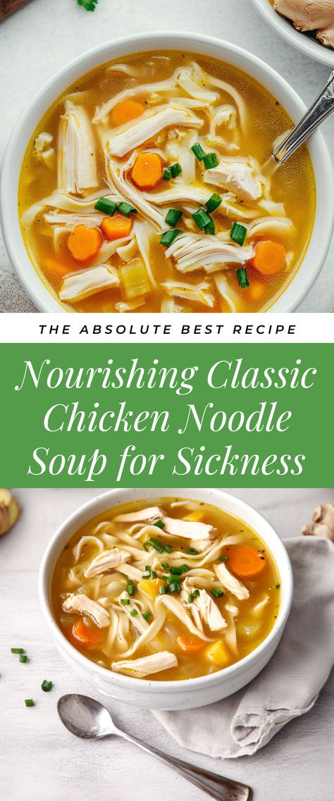 Image for Nourishing Classic Chicken Noodle Soup for Sickness Chicken Soup Recipes For Sick, Best Sick Soup, Noodle Soup For Sickness, Chicken Noodle Soup For Sickness, Chicken Noodle Soup Sick, Dinners For When Your Sick, Chicken Soup For Sickness, Chicken Noodle Souo, Sickness Soup