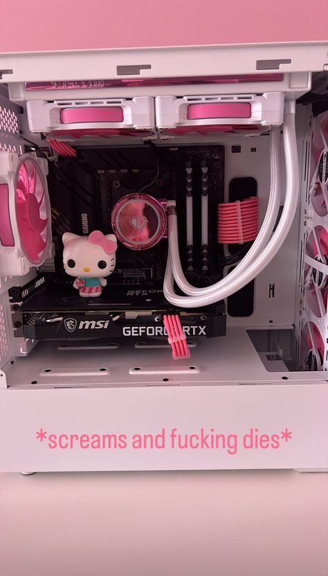 Cute | Kawaii | gamergirl | gamer | girl | pink | pastel | PC | Hello Kitty | Sanrio| white| build | setup | case | white Aesthetic Gaming Setup, Hello Kitty Games, Pc Games Setup, Aesthetic Gaming, Rgb Keyboard, Best Gaming Setup, Pink Games, Gamer Setup, Gamer Room Decor