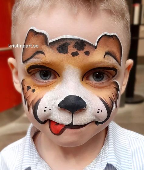 Unique Face Painting Ideas, Face Painting Animals, Skeleton Face Paint Easy, Puppy Makeup, Puppy Face Paint, Dog Face Paints, Skeleton Face Paint, Animal Face Paintings, Face Painting Tips