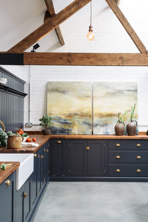 Wood Worktop, Devol Kitchens, House Details, Shaker Kitchen, Ideas Garden, Blue Kitchens, Kitchen Diner, Trendy Kitchen, Style Kitchen